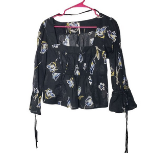 Free People‎ Women's Size Small Black Cherish The Light Printed Blouse
